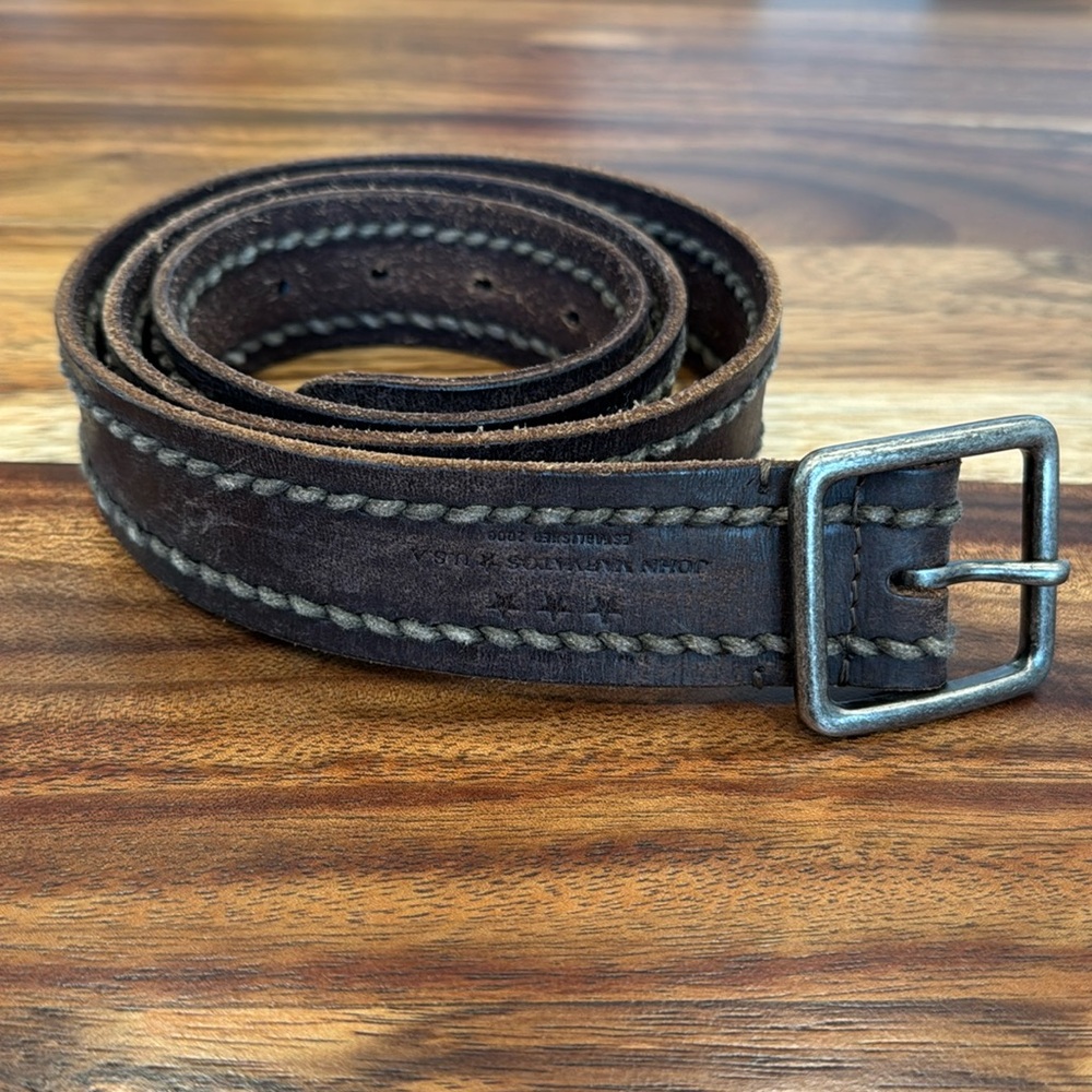 John Varvatos ⭐️ USA Genuine Leather Belt w/Contrast Stitching, Brown, Sz 40/100